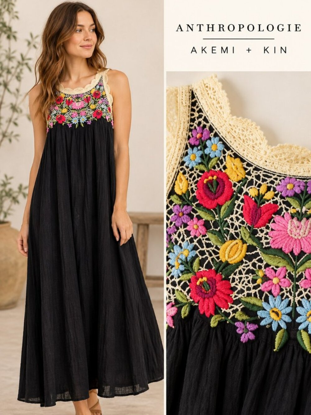 Anthropologie Akemi + Kin Mosley Embroidered Boho Dress Small